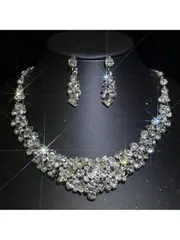 ジュエリー レディース セット 女性用ジュエリーセット - ネックレス、ピアス、3点セット、ブライダル、イブニングパーティー、バンケットアクセサリー、ファッションラグジュアリー スパークリングクリスタルラインストー