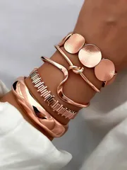 ジュエリー レディース ブレスレット ヴィンテージ エレガントなボヘミアン調 繊細なフローラル プレーン ツイスト ジオメトリック オープンバングルブレスレットセット 5個入り、女性の日常着、パーティー、休暇、リゾ