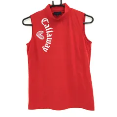 【超美品】キャロウェイ ノースリーブハイネックシャツ レッド×白 ビッグロゴ ラメハート レディース S ゴルフウェア Callaway