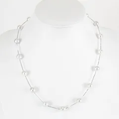 美品『USED』デザイン ネックレス 53cm シルバー925 レディース パール ブルーグレー ホワイト アクセサリー ジュエリー 上品