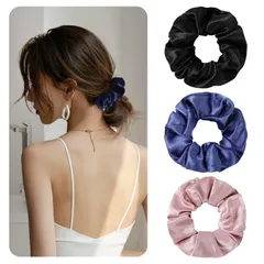 あとがつかない シンプル ヘアゴム おしゃれ 無地 3点セット ゴム ブラック・ピンク・ブルー サテン シュシュ