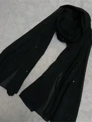 アクセサリー レディース スカーフ 1個 女性用 ゴールドラメ入りシフォン 真珠装飾ソフト ヘッドスカーフ、カジュアルロングヒジャブ、アラビアン 保守的なスタイル スパークル、日常使いのアクセサリー