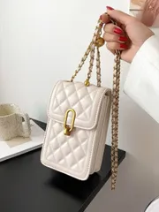 バッグ レディース ショルダーバッグ 新しいファッション  ダイヤモンド チェック ステッチ ミニクロスボディバッグ ストリートスタイル ソリッドカラー チェーン付き携帯電話バッグ シンプルで小さな フリップ スク