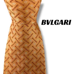 【8166】良品！ブルガリ　ネクタイ　オレンジ系　ロゴ柄