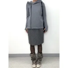 日本 ヴィンテージ チャコール ストライプ ミディ スカート