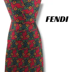 【8228】良品！フェンディ　ネクタイ　レッド系　葉っぱ柄