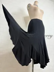 新品　社交ダンス　スカート　黒　ミディアム丈　レッスン　ラテン　スタンダード　シンプル　1163