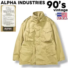 90s ヴィンテージ USA製 アルファ インダストリーズ ALPHA INDUSTRIES M－65 3rd TYPE フィールド ジャケット ブラスジップ SCOVILL M－R ベージュ 民間品 メンズ