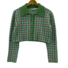 ZARA ザラ   総柄クロップドカーディガン sizeEUR S/グリーン×ライトブルー×ピンク