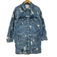 ZARA ザラ ダメージ加工 ロングデニムジャケット sizeEUR S/ブルー