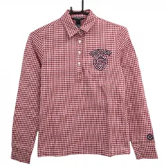 【超美品】ゾーイ 長袖ポロシャツ レッド×白 チェック柄 ロゴ刺しゅう レディース 40(L) ゴルフウェア ZOY