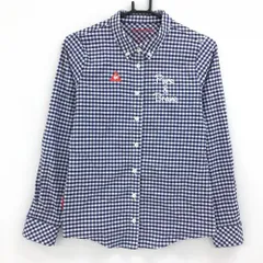 【超美品】ルコック 長袖シャツ ネイビー×白 ギンガムチェック ボタンダウン 袖口異素材切替 レディース LL ゴルフウェア le coq sportif