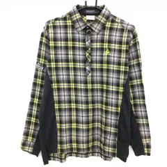 ルコックゴルフ 長袖ポロシャツ 黒×イエロー チェック柄 袖下・サイド切替 ロゴ刺しゅう  メンズ L ゴルフウェア le coq sportif