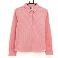 【超美品】フットジョイ 長袖ポロシャツ オレンジレッド×白 千鳥格子 レディース L ゴルフウェア FootJoy