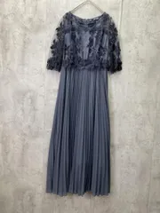 アサクラ 刺繍レース プリーツ パーティードレス ワンピース 結婚式 二次会 お呼ばれ 華やか 上品 sizeM/ネイビー ■◆ レディース