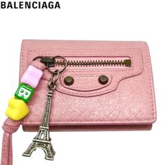 超美品】BALENCIAGA LeCityミニウォレット ヴィチャーム付ピンク 