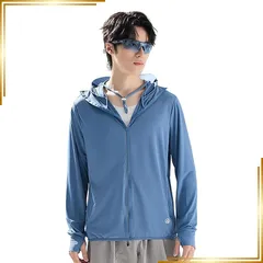 【新品】 [hxsnow] ラッシュガード メンズ ラッシュパーカー 夏服 長袖 UPF50+ UV カット99.9％ 紫外線対策 水着 大きいサイズ 接触冷感 涼しい 軽量 通気性 速乾 無地 アウター 体型カバー フード付き 夏 日焼け対策ウェア 薄手 0