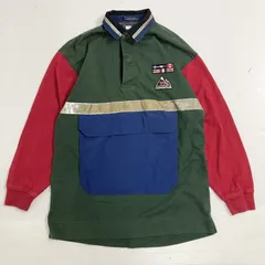◆ TOMMY HILFIGER トミーヒルフィガー 長袖Ｔシャツ ヴィンテージ ラガーシャツ長袖ポロ ハーフボタン 90s アウトドアーズ マルチカラー Mサイズ メンズ 古着