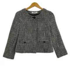 NATURAL BEAUTY BASIC ナチュラルビューティーベーシック ツイード ノーカラージャケット sizeM/ブラック系