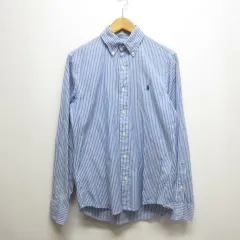 ラルフローレン RALPH LAUREN 長袖 ストライプ柄 シャツ ボタンダウン XS ブルー 白 ポニー刺繍 ストレッチ コットン 正規品