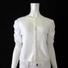 アベニールエトワール Aveniretoile ギャザースリーブ ニット カーディガン パフスリーブ シャーリング 5分袖 半袖 M 38 オフ白