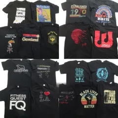 古着卸 まとめ売り 黒 ボディ プリント Tシャツ 18枚セット ( メンズ M ) 人物 英文字プリント ワンポイント  中古 古着 NE4042