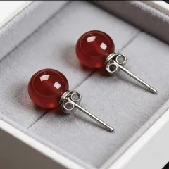 カーネリアン 一粒 スタッドピアス スターリングシルバー925