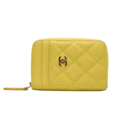 CHANEL シャネル コインケース 小銭入れ ランダム番台 ココマーク キャビアスキン イエロー ゴールド金具 美品 中古 4a000229