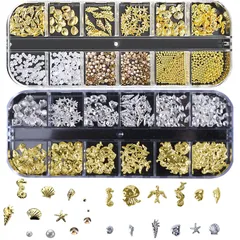 ネイル スタッズ 海系 2ケース 3D 立体 貝殻 ヒトデ タツノオトシゴ クラゲ 巻貝 ブリオン ネイルパーツ スタッズ メタルパーツ ジェルネイル ジュエリーパーツ ネイルアート ハンドメイド デコパーツ ゴールド シルバー DIY 手作り (C)