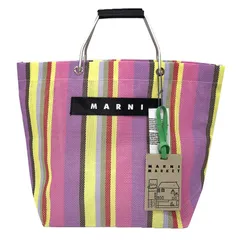 MARNI マルニ フラワー カフェ バッグ ストライプ トートバッグ ピンク×パープル×イエロー 美品 aq12844のサムネイル