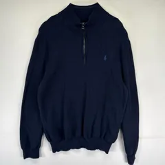 古着 ポロ・ラルフローレン POLO RALPH LAUREN ニット ハーフジップ プルオーバー ワンポイント刺繍ロゴ 2XL  ネイビー系 メンズ