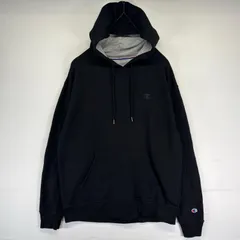 古着 チャンピオン Champion パーカー プルオーバー スウェット ワンポイント刺繍ロゴ 袖ワンポイントロゴ L  ブラック系 メンズ