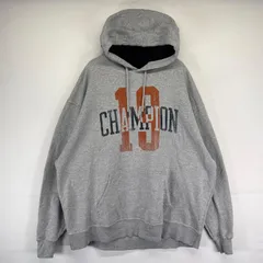 古着 チャンピオン Champion パーカー プルオーバー ビッグプリントロゴ スウェット 大きいサイズ 2XL  グレー系 メンズ