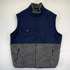 古着 ポロ・ラルフローレン POLO RALPH LAUREN フリース ベスト ボアライナー ナイロン切り替え 胸ポケット 3XL  ネイビー系 メンズ
