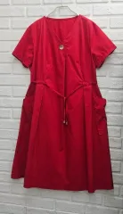 A4258 レッド Vネック 半袖 ONE PIECE