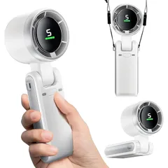 即納：ハンディファン 携帯扇風機 2025 5段階超高速大風量 USB充電式 5000mAh大容量 手持ち扇風機 ミニ扇風機 強力 軽量 静音 小型 瞬間冷却 Type-C対応 折り畳み卓上扇風機 LEDデジタル表示 熱中症対策 暑さ対策 旅行/キャンプ/アウ