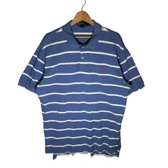 90’s vintage 90年代 ヴィンテージ POLO by Ralph Lauren ポロバイラルフローレン ポロシャツ 半袖 ポニー刺繍 ボーダー柄 CHINA製 XLサイズ スカイブルー ホワイト