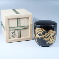 長谷川良斎(山中）菊桐竹蒔絵大棗　内梨子地　而妙斎在判・箱　表千家　茶道具 長谷川良斎(山中）菊桐竹蒔絵大棗 内梨子地 而妙斎在判・箱 表千家