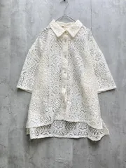 美品 JAVA ジャバ コラボ 大人の透けクロシェ ブロックレースブラウス シャツ 五分袖 sizeM/オフホワイト ■◆レディース