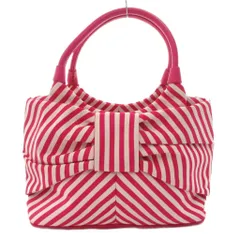ケイトスペード KATE SPADE トートバッグ 手提げ キャンバス レザー ストライプ柄 ロゴ リボン バイカラー 白 ホワイト ピンク /FF ■GY18