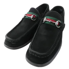 GUCCI グッチ スエード シェリーライン ホースビット ローファー ブラック系 8D【中古】