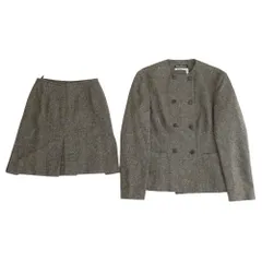 Salvatore Ferragamo サルヴァトーレフェラガモ ウール ノーカラー ジャケット ミドル丈スカート セットアップ ブラウン系 40【中古】のサムネイル