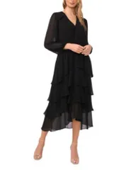 ヴィンスカムート レディース トップス ワンピース Vネック シャーリング VINCE CAMUTO V Neck Long Sleeve Smocked Waist Dress Rich Black ブラック