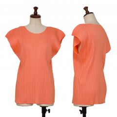 イッセミヤケ PLEATS PLEASE オレンジ色 ノースリーブ - メルカリ
