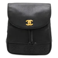 CHANEL シャネル トリプルココ ココマーク リュックサック バックパック チェーンショルダー 巾着型 キャビアスキン レザー ブラック ゴールド金具