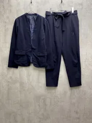 sucre シュクレ セットアップ ジャケット リボンベルト付き ノーカラー パンツ スーツ size13ABR73/ネイビー  ◇■レディース