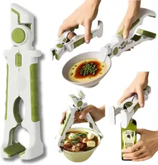 GRHONC 皿つかみ 4in1多機能x耐熱 ヤットコ 鍋つかみ 瓶の蓋 キャップオープナー くるみ割り器 ワンタッチロック 自立式 (グリーン)のサムネイル