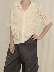 透かし編み カラ ニット カーディガン 3col / メッシュ クロシェ ワッフル エンブロイダリー 夏 ハイクオリティ