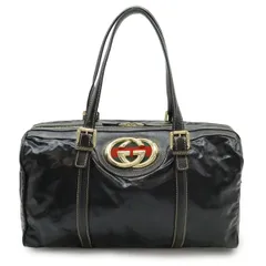 GUCCI グッチ インターロッキングG シェリーライン ミニボストンバッグ ハンドバッグ コーティングキャンバス レザー ブラック ゴールド金具 170010