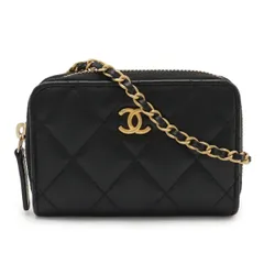 CHANEL シャネル パールクラッシュ マトラッセ ミニチェーンウォレット コインケース 小銭入れ ラムスキン レザー ブラック 黒 ゴールド金具 AP2462